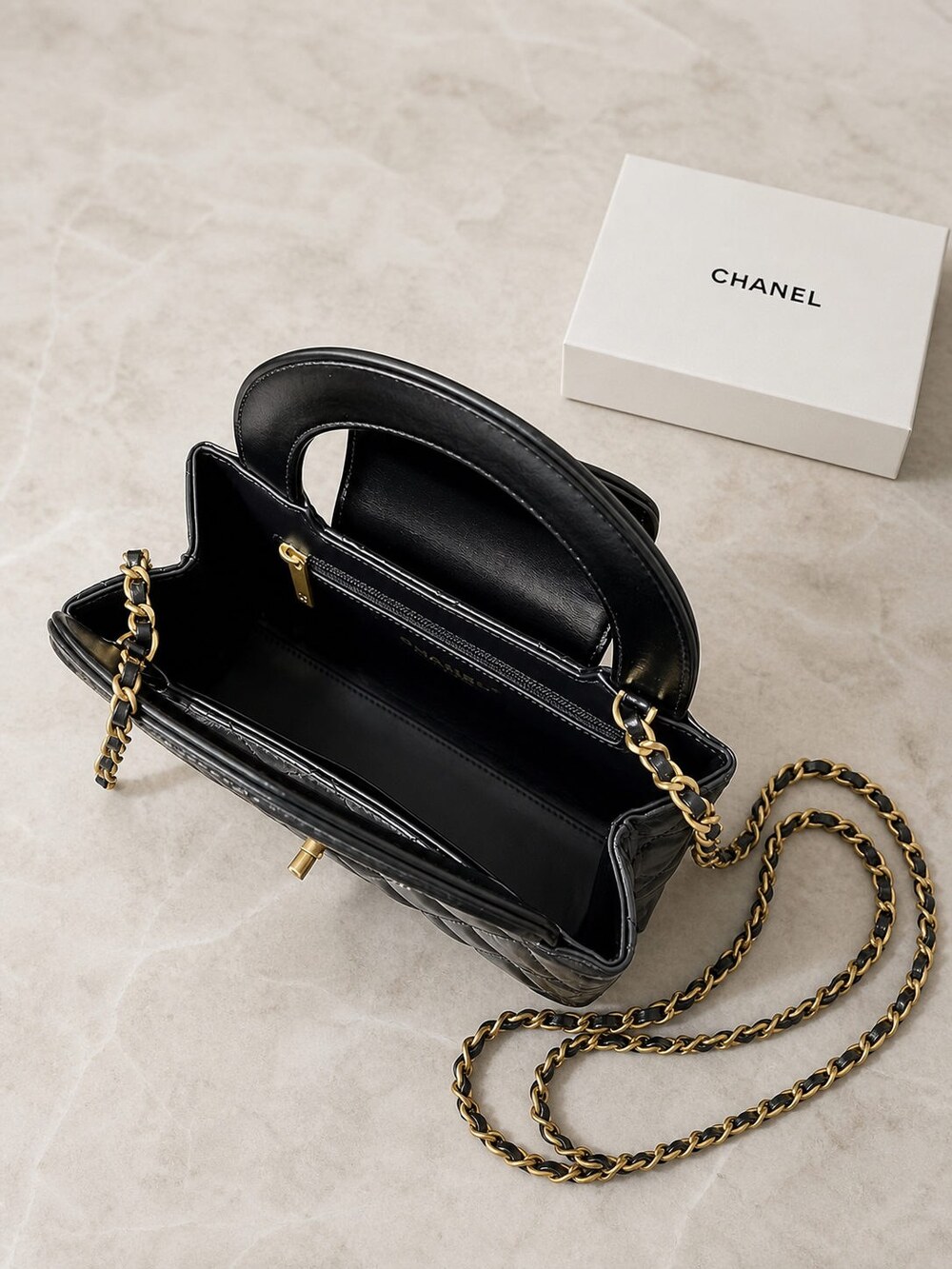 Chanel Mini Classic Black Quilted Lambskin Top Handle Handbag - Picture 7 of 9